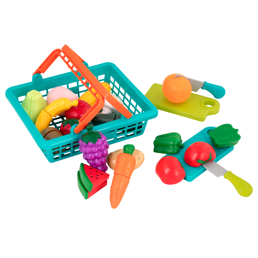 Toy food and basket for toddlers and kids.
