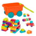 Big building blocks with an orange wagon.