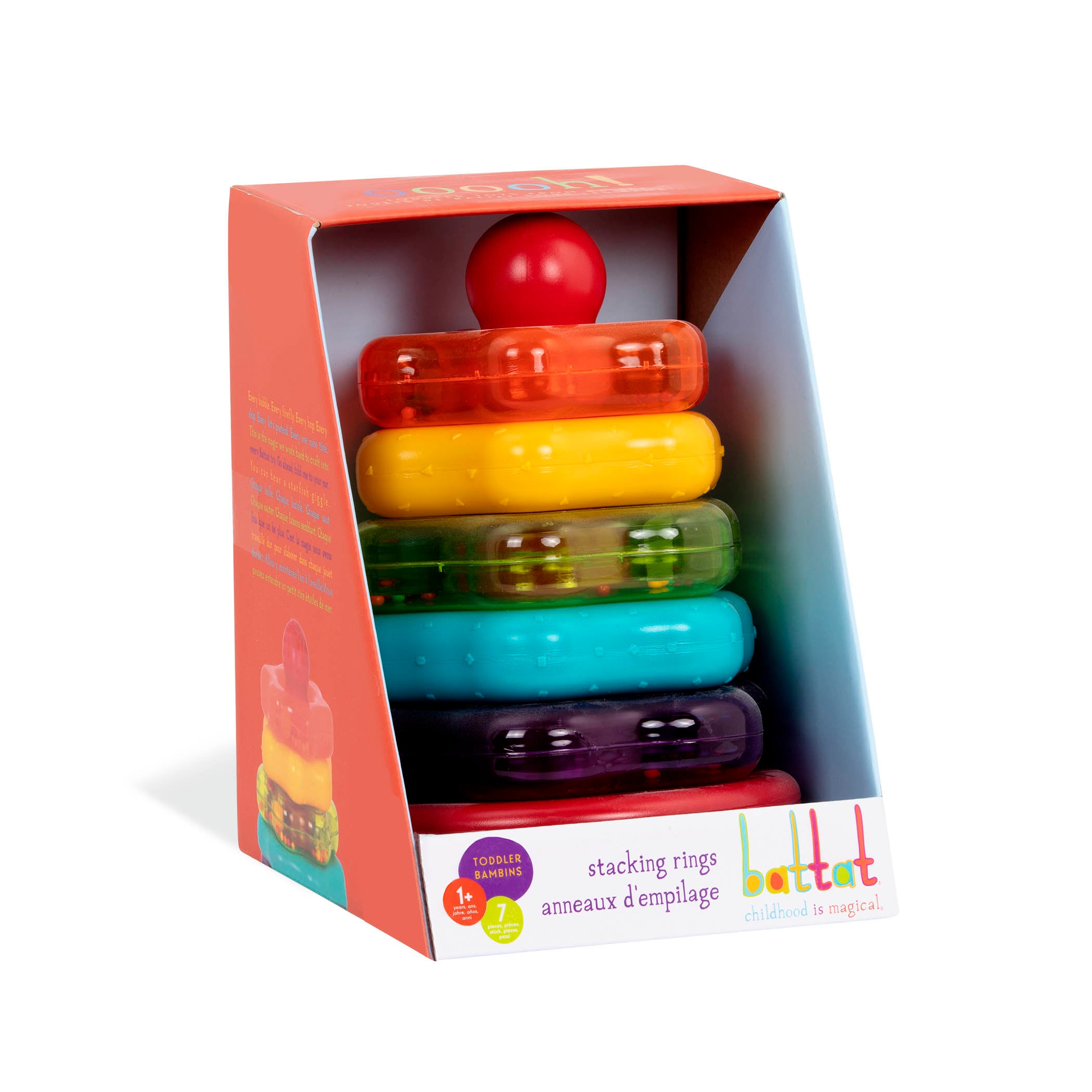Colorful stacking ring toys.
