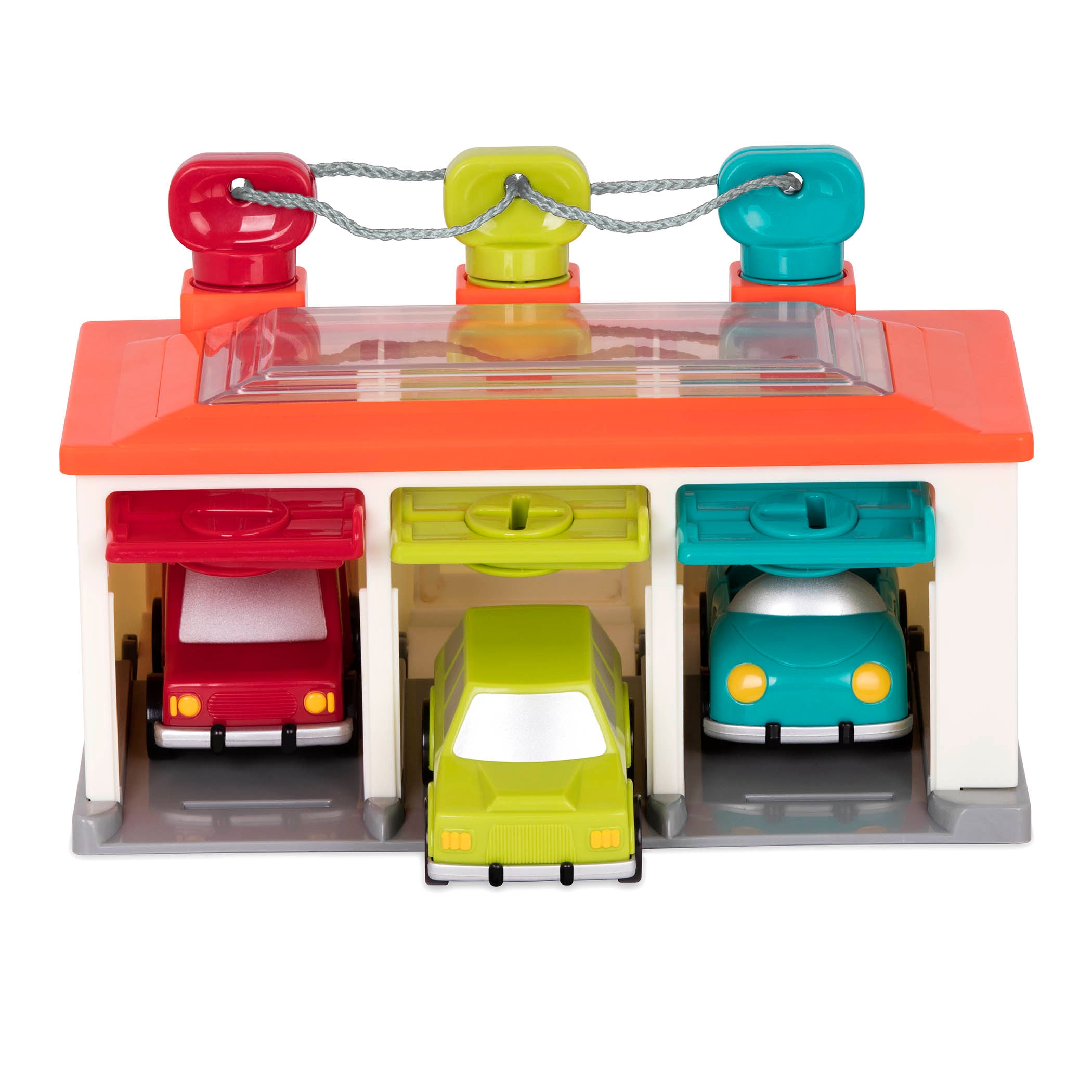 Toy garage and toy cars.