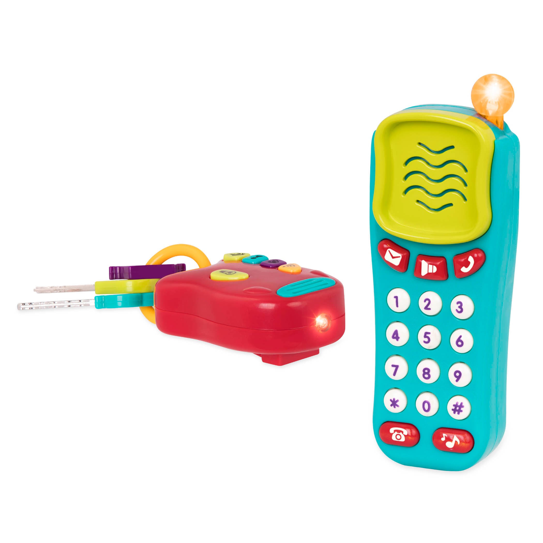 Toy phone and keys with lights and sounds for toddlers and kids.