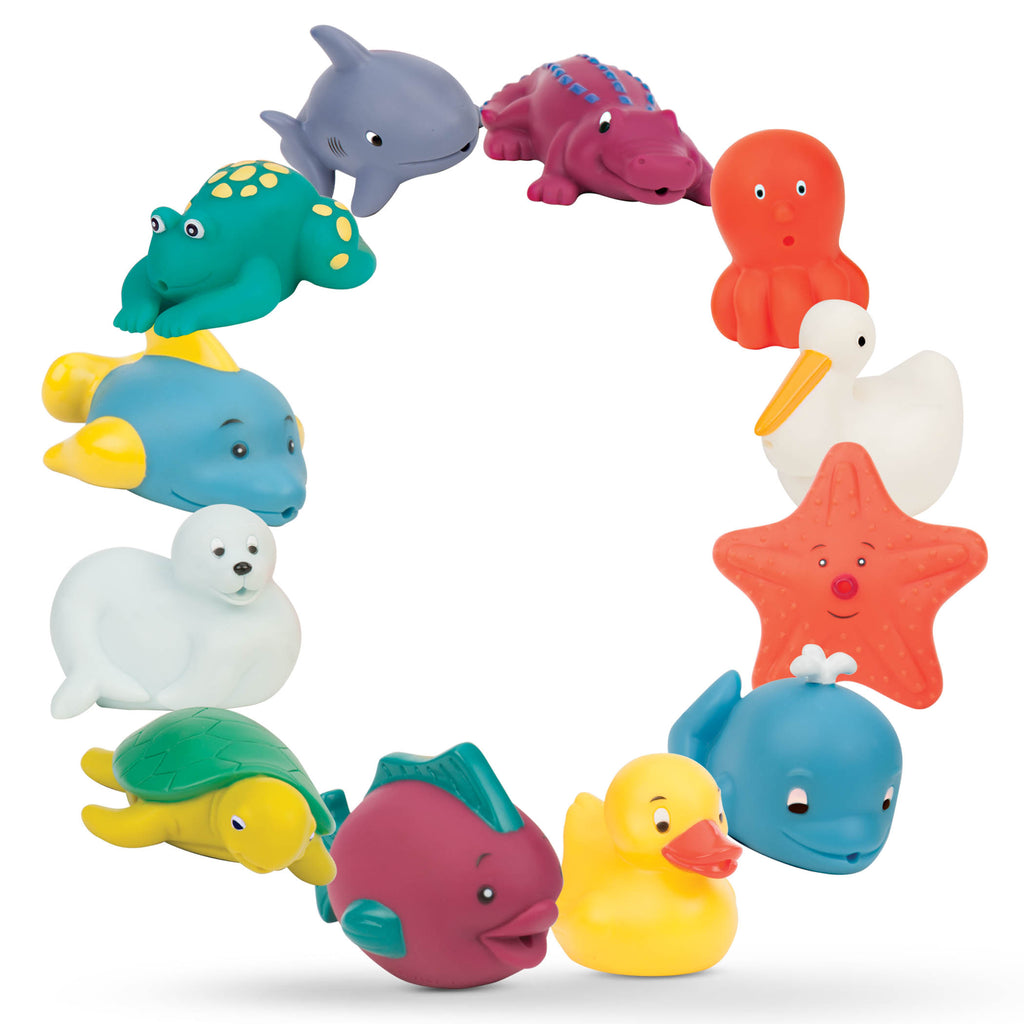 Water squirting bath toys for toddlers and kids.