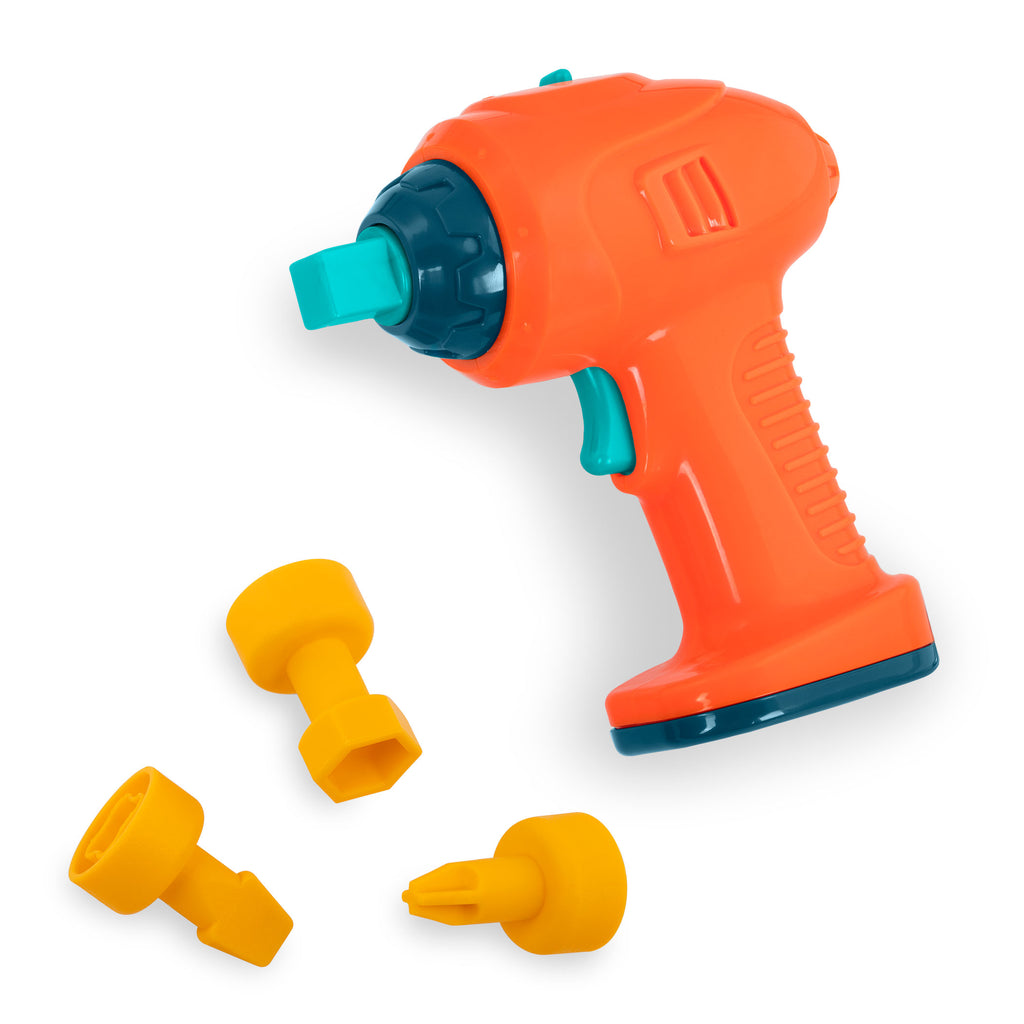 The Take Apart Crane Truck from Battat with the included toy drill and drill bits.