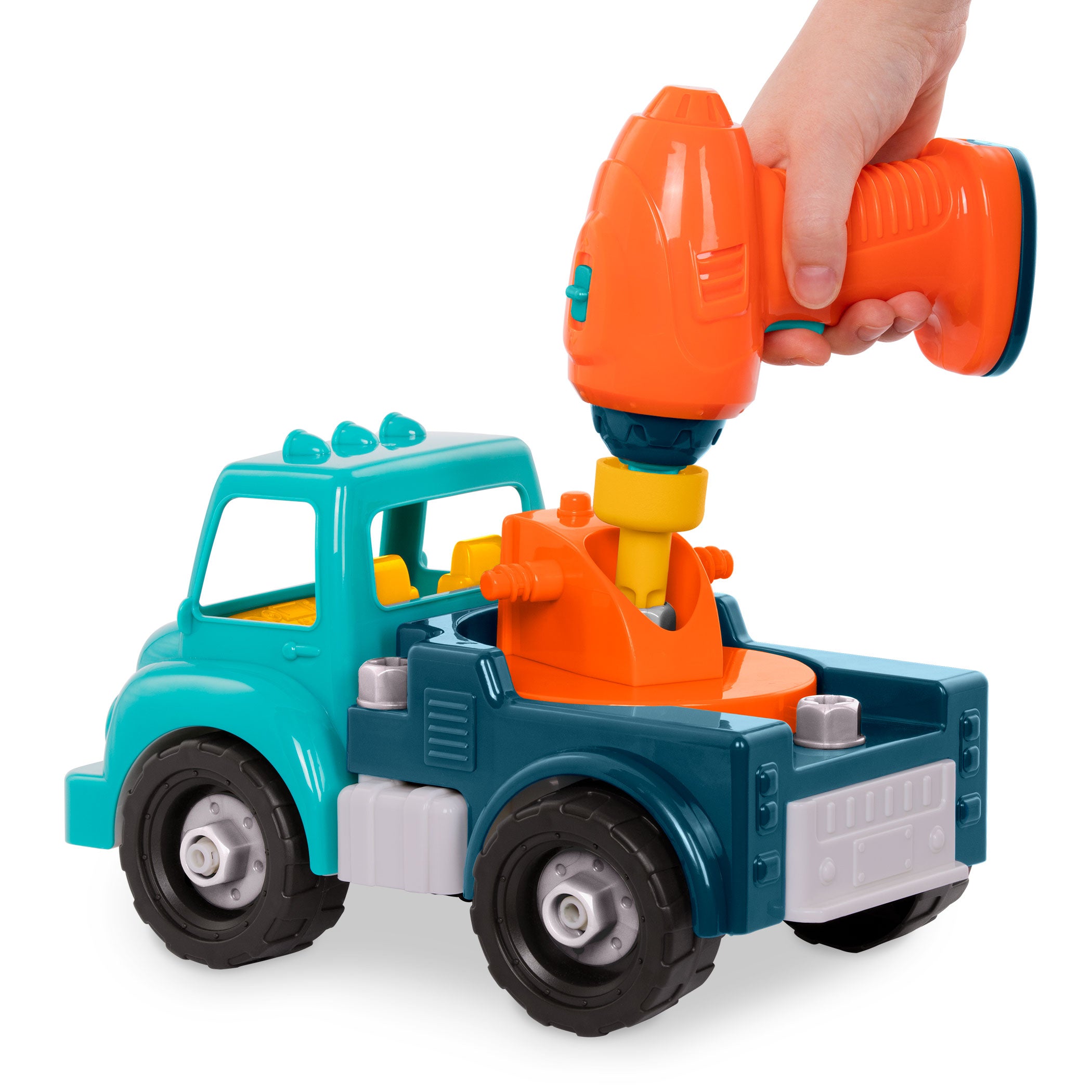 The Take Apart Crane Truck from Battat with the included toy drill and drill bits.
