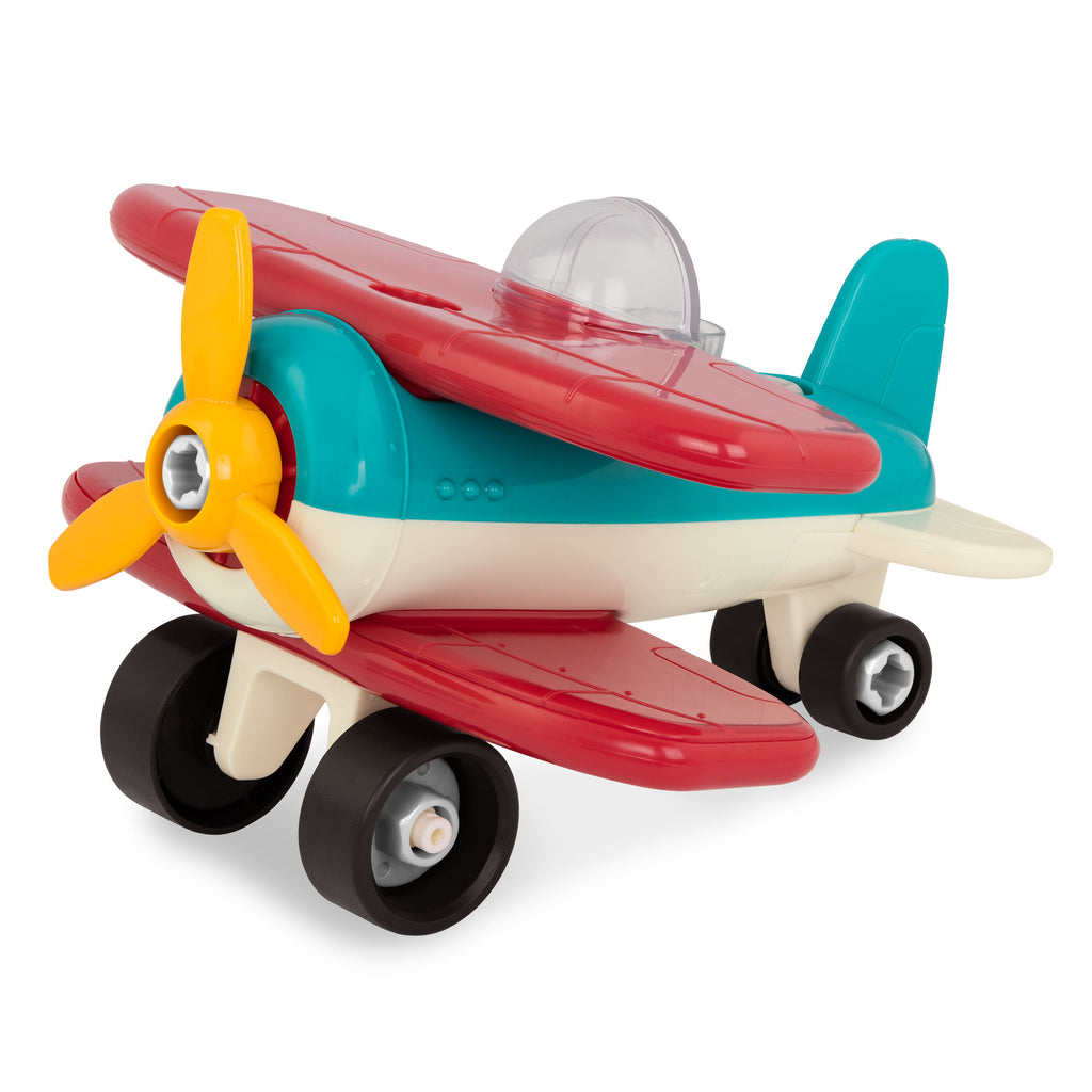 The Take Apart Airplane from Battat with the included toy drill and drill bits.