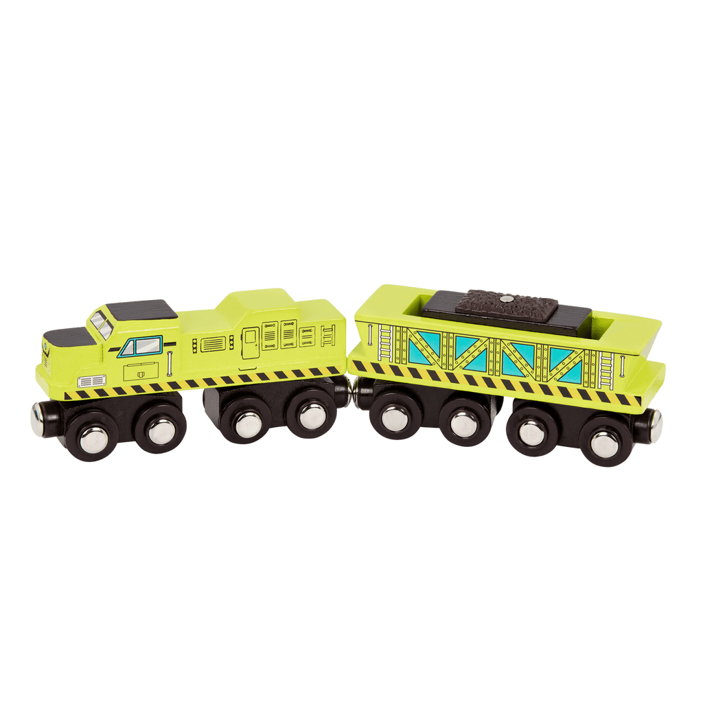 Wooden toy trains.