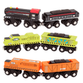Wooden toy trains.
