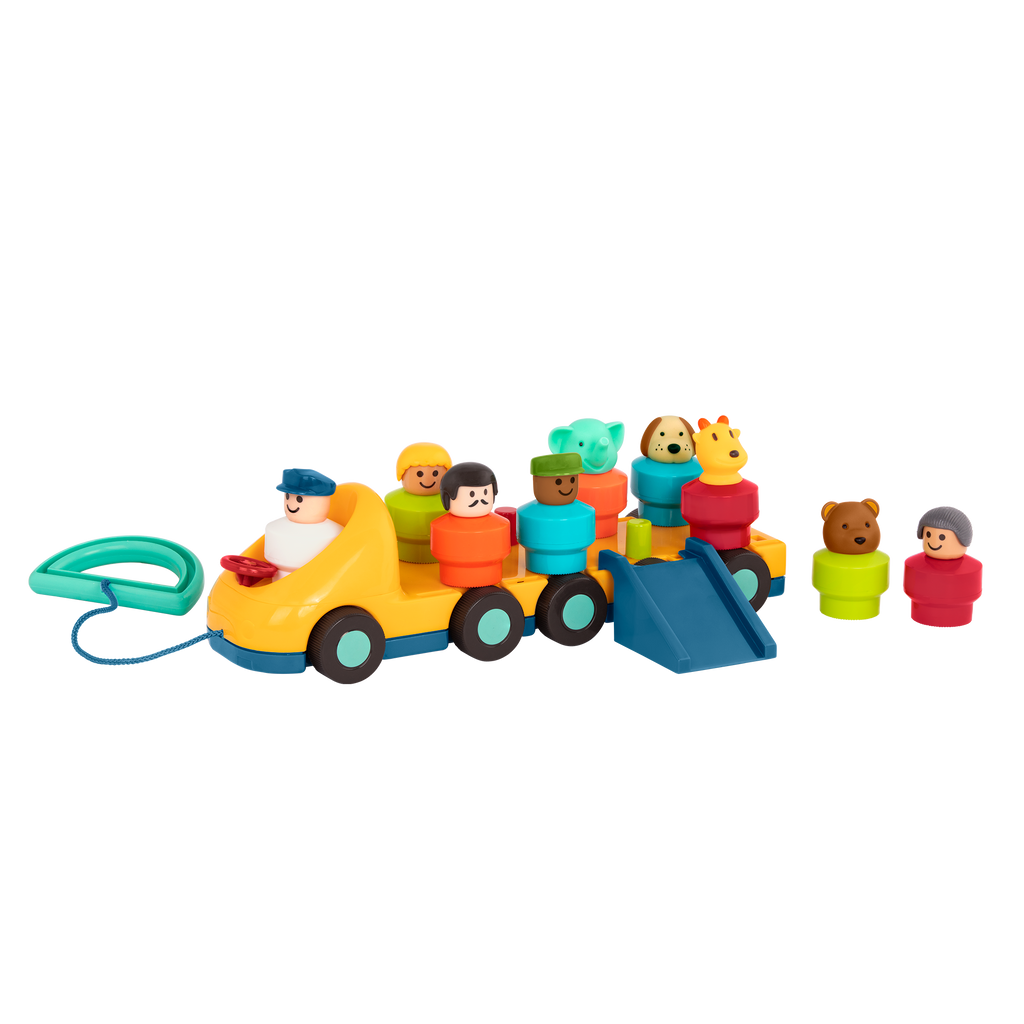 Toy bus with driver and passengers