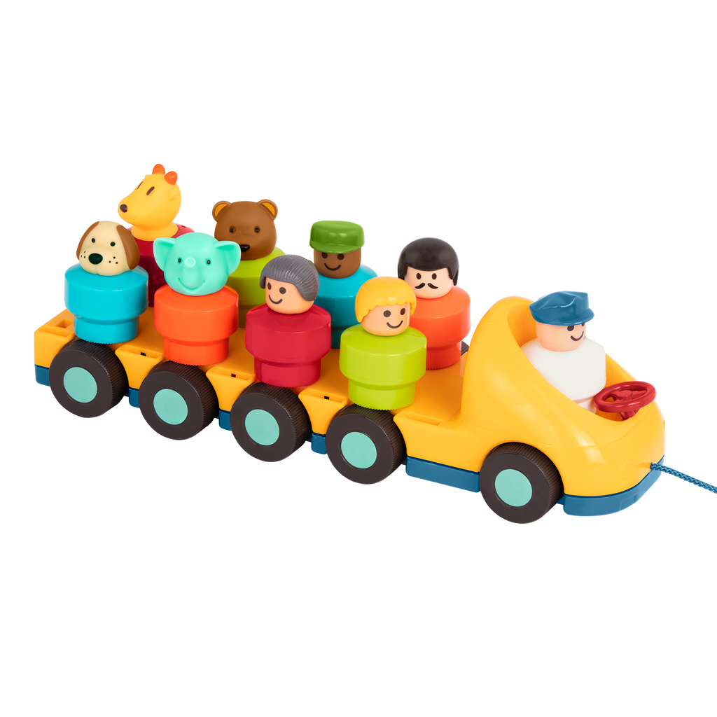 Toy bus with driver and passengers