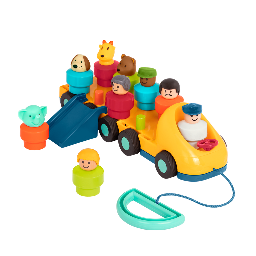 Toy bus with driver and passengers