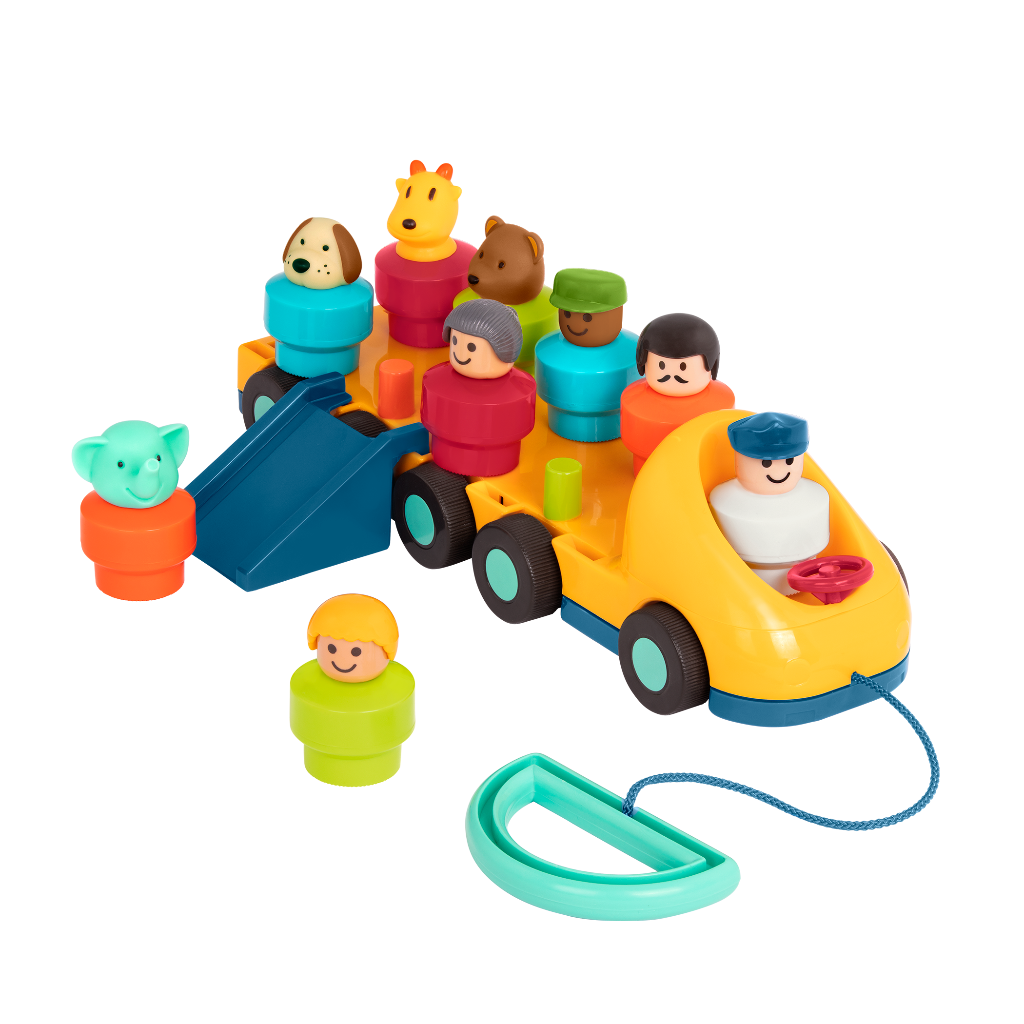 Toy bus with driver and passengers