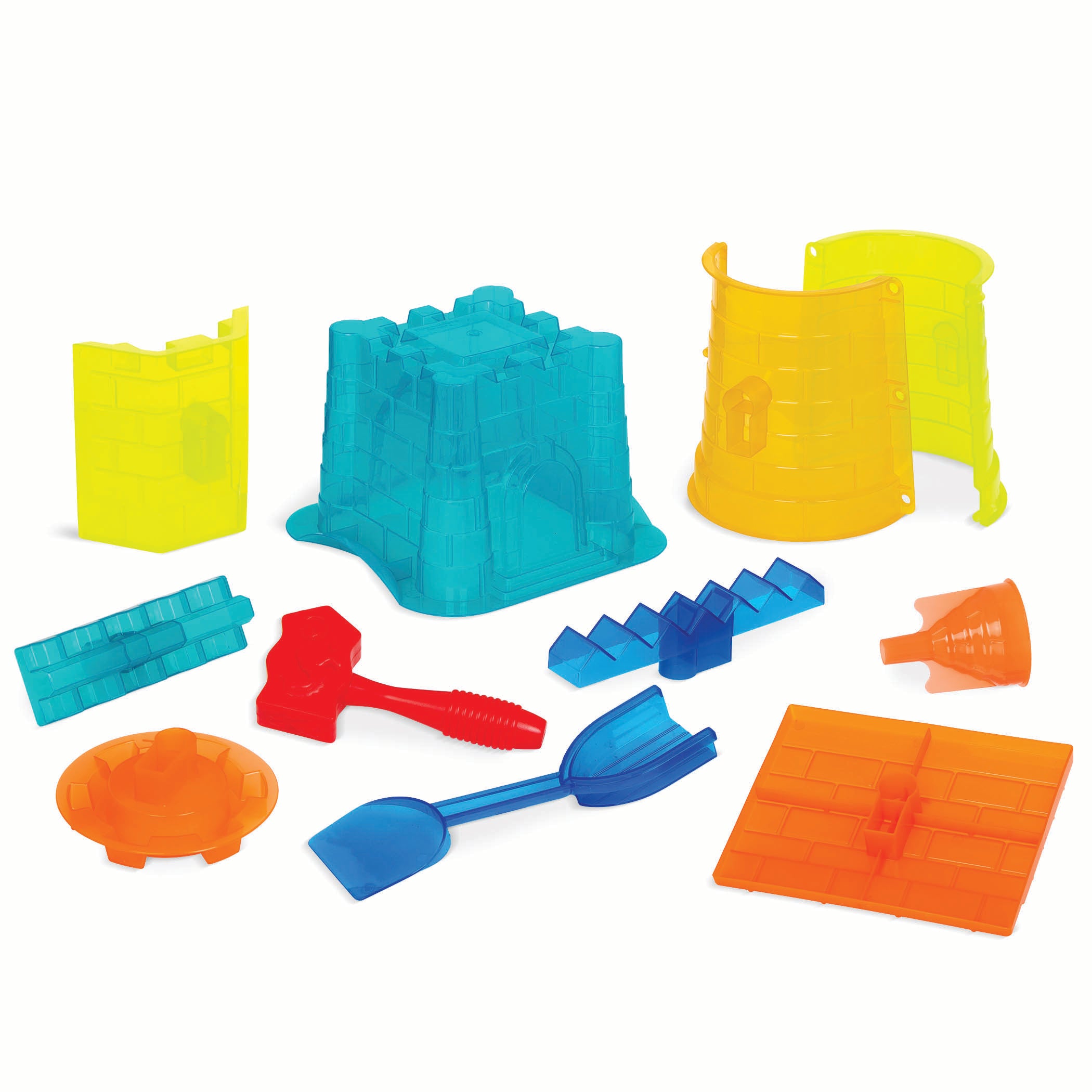 Colorful sand castle building toys.