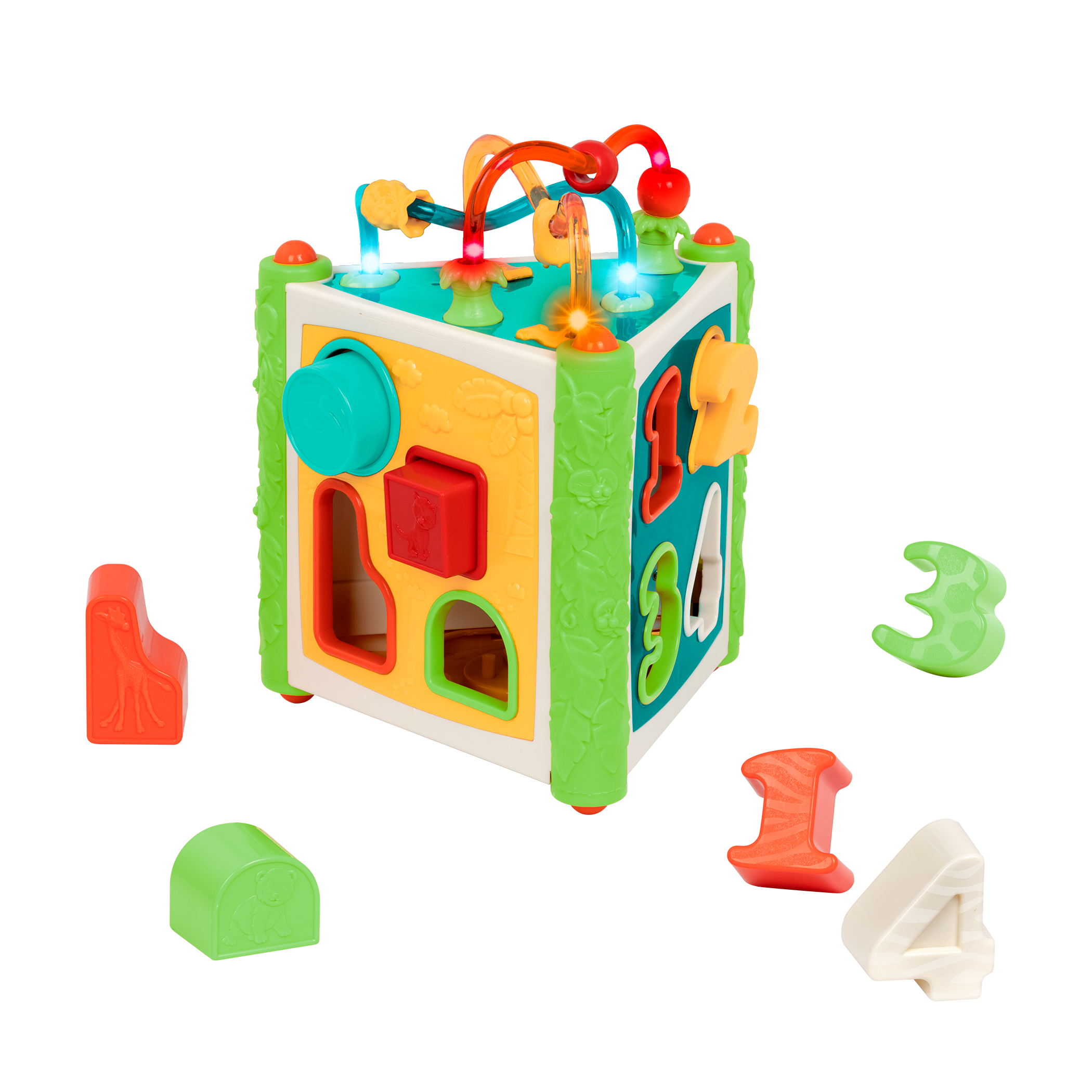 Jungle-themed activity center with number and animal shapes.