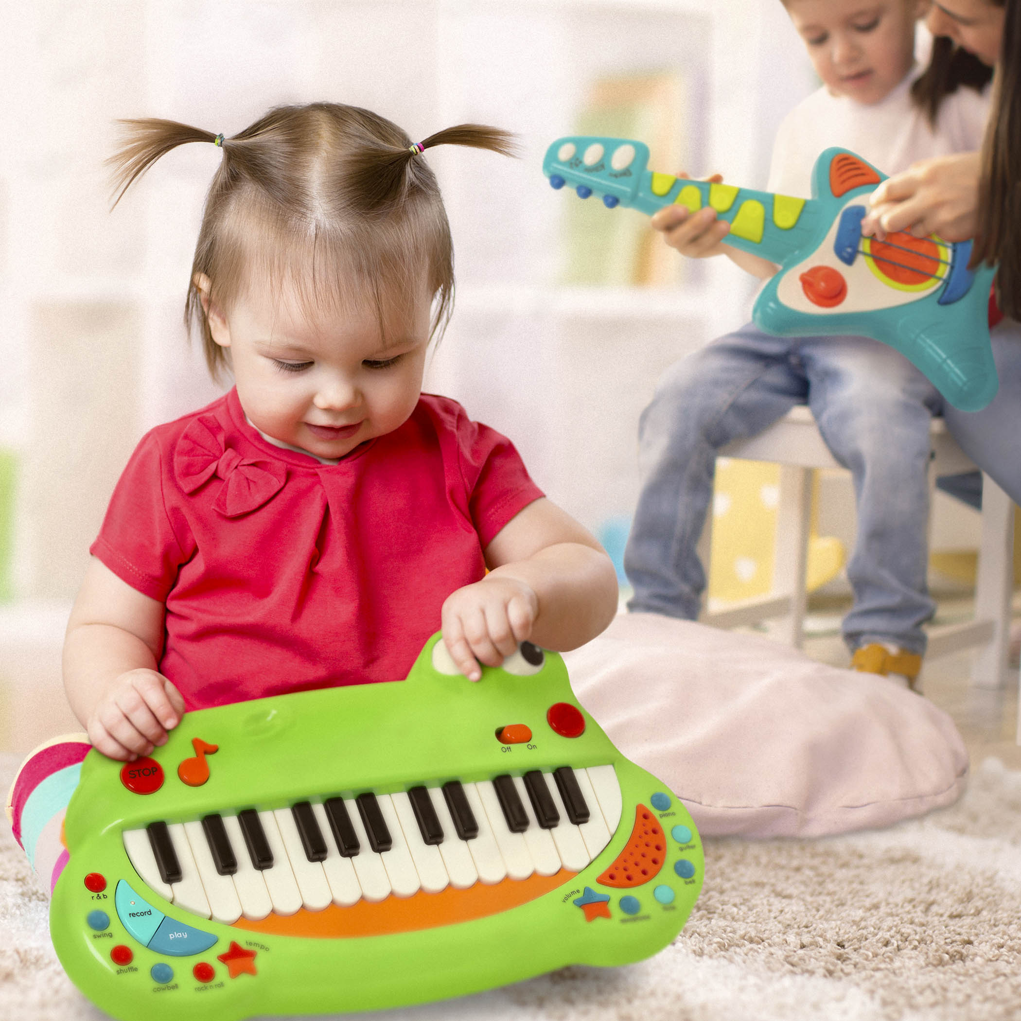 Toy crocodile piano for kids with piano keys making up a big crocodile grin!