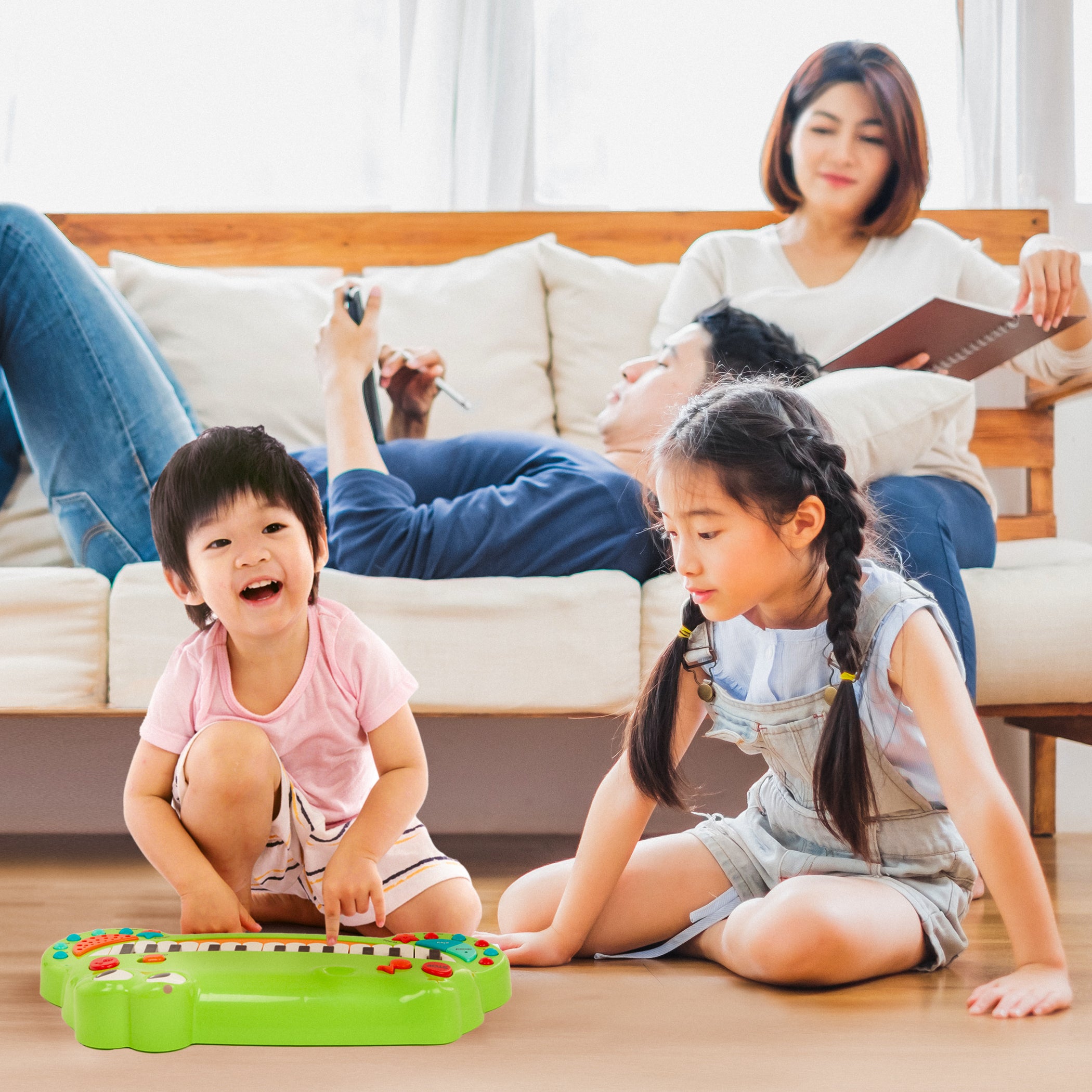 Toy crocodile piano for kids with piano keys making up a big crocodile grin!