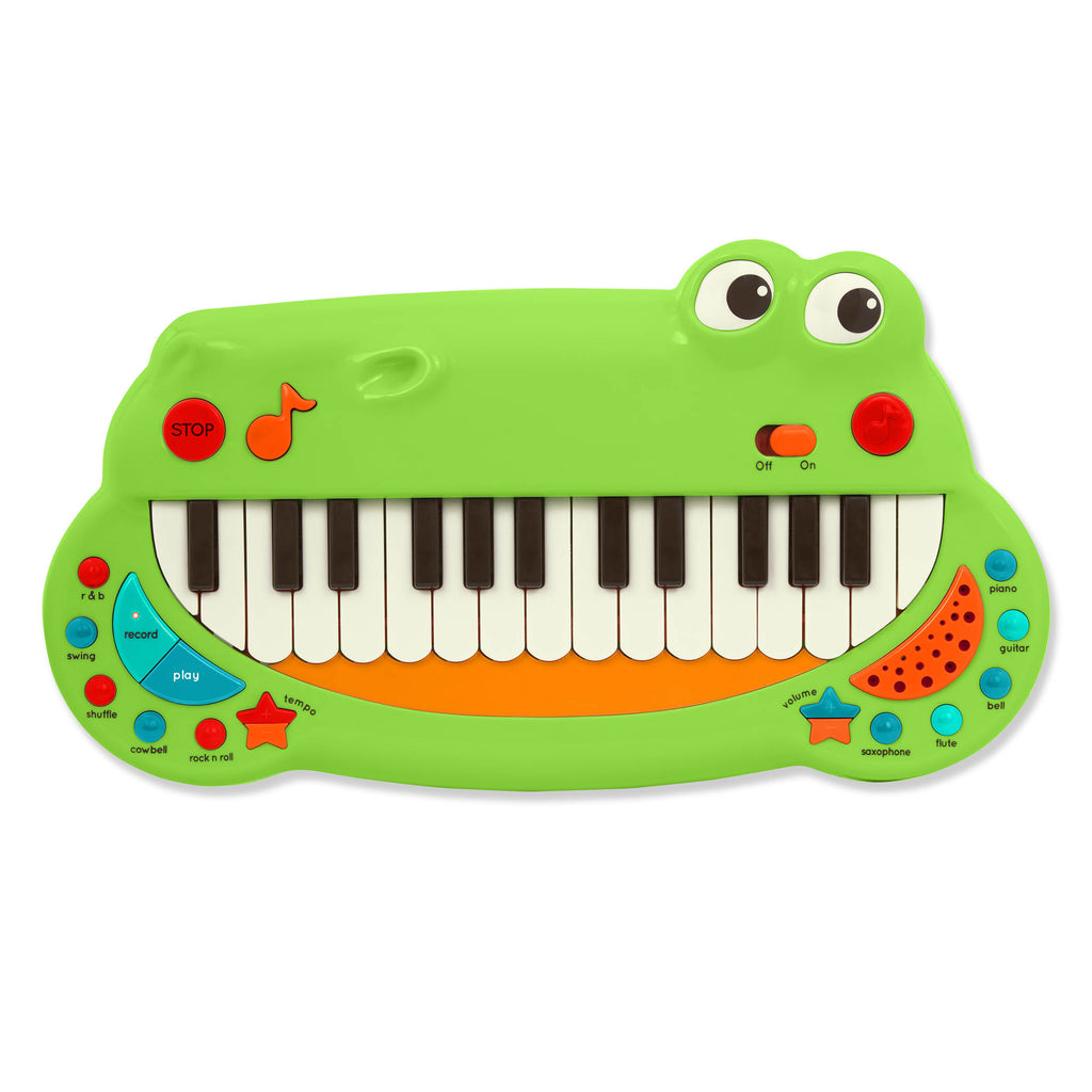Toy crocodile piano for kids with piano keys making up a big crocodile grin!
