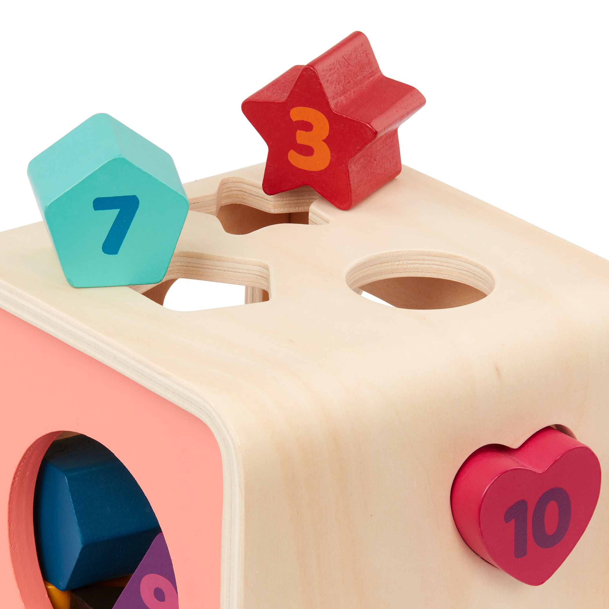 Wooden shape sorting toy.