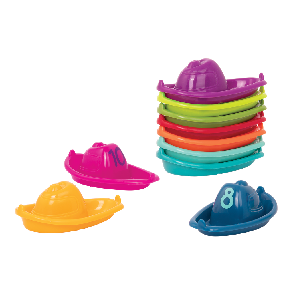 Colorful numbered toy boats