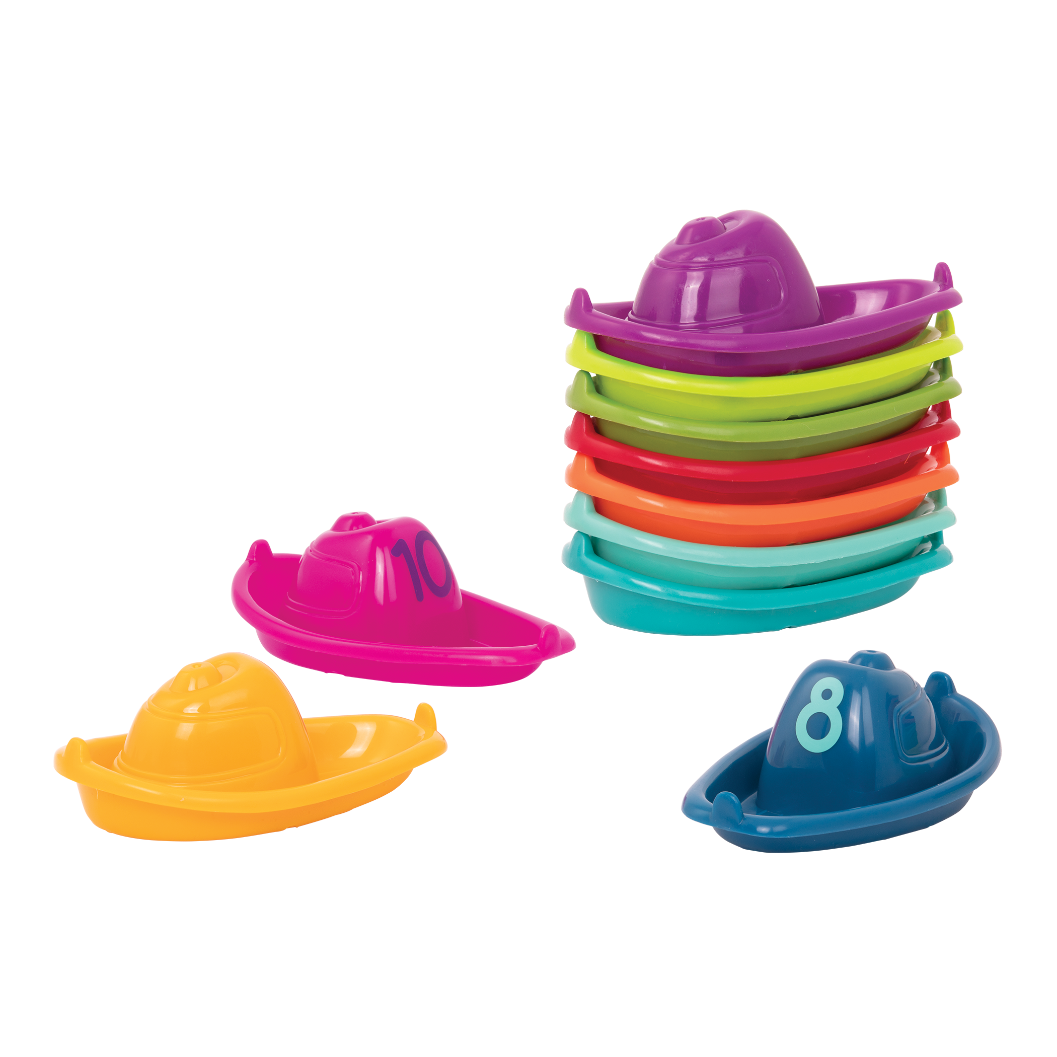 Colorful numbered toy boats