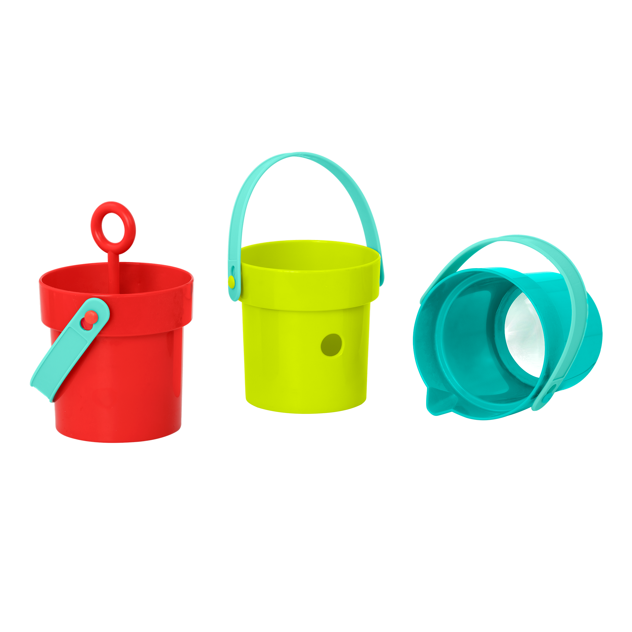 Colorful toy buckets.