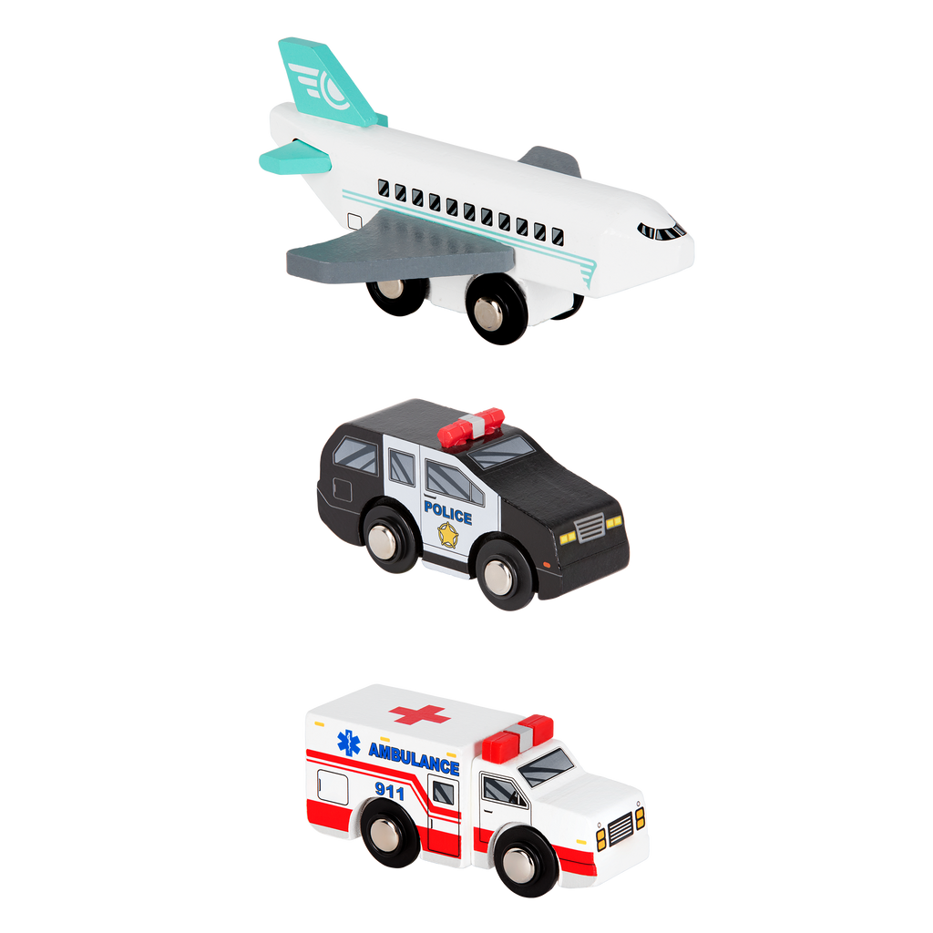 Miniature wooden vehicles Set 2 complete