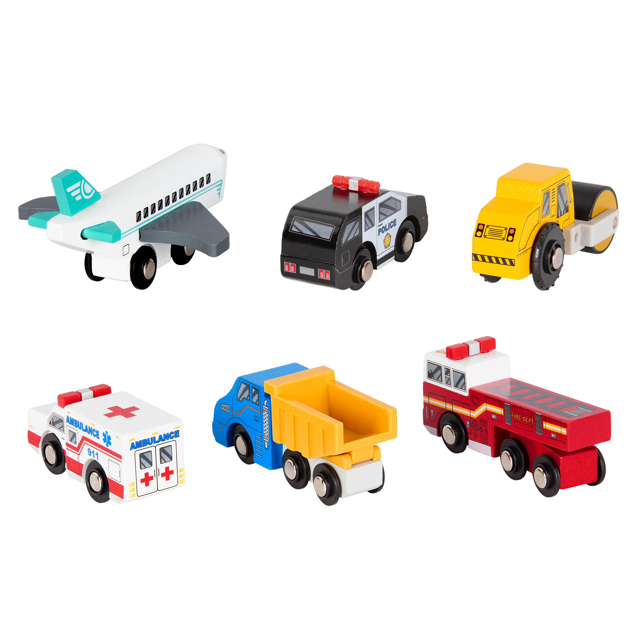 Miniature wooden vehicles Set 2 complete
