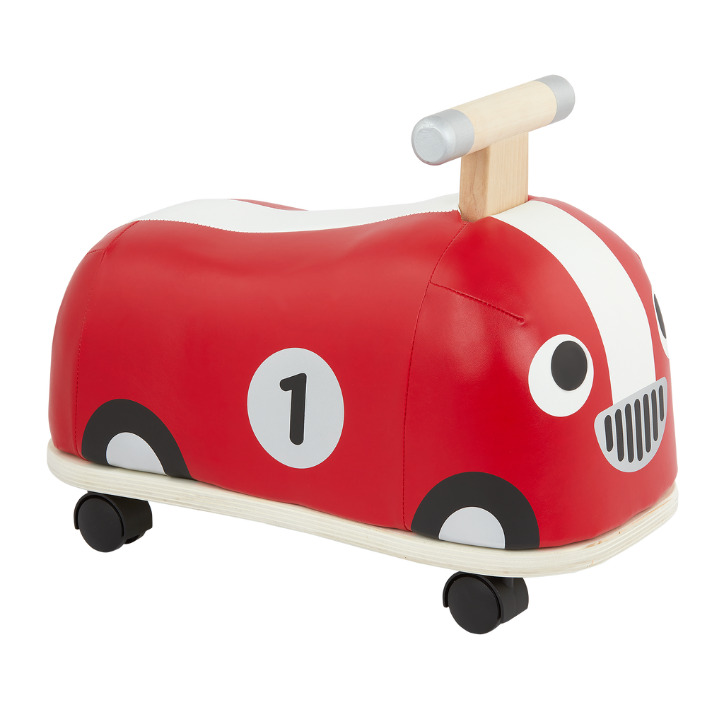 Wooden ride-on race car for toddlers