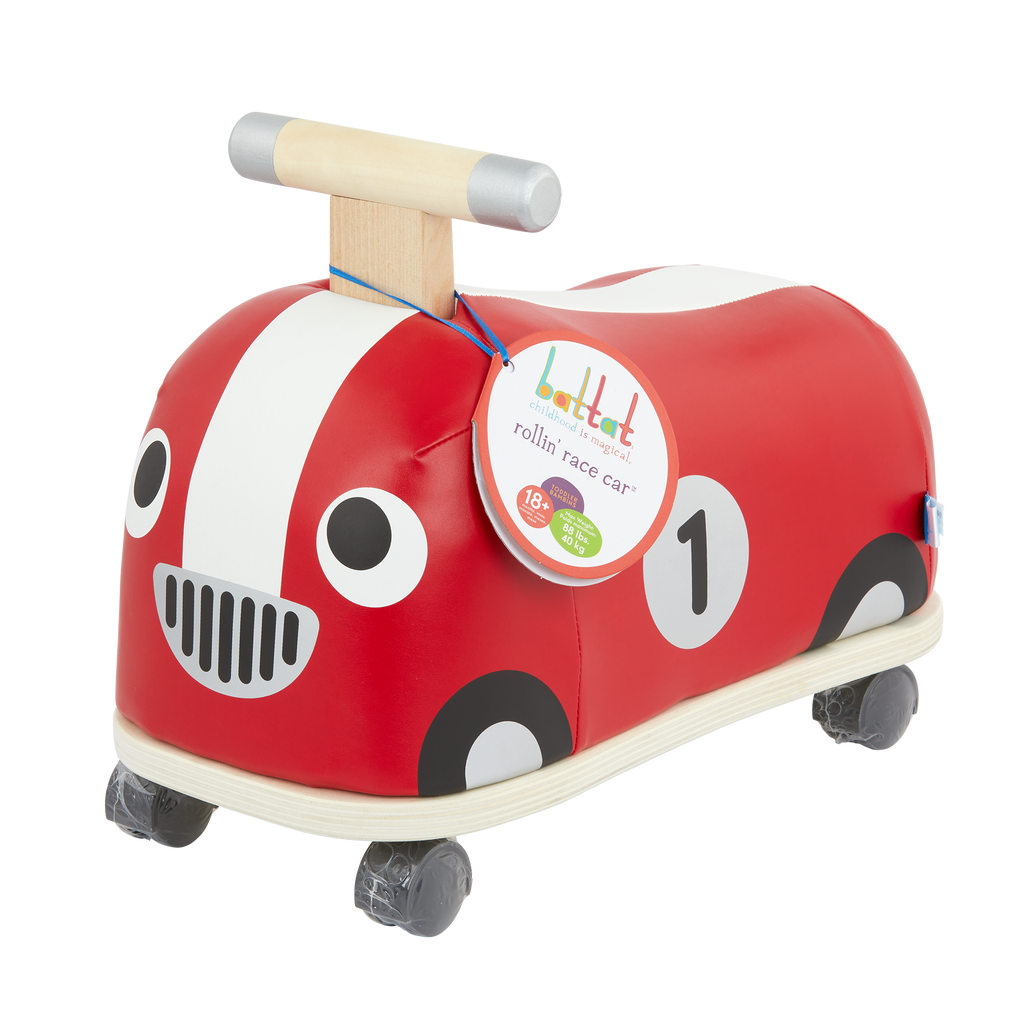 Wooden ride-on race car for toddlers