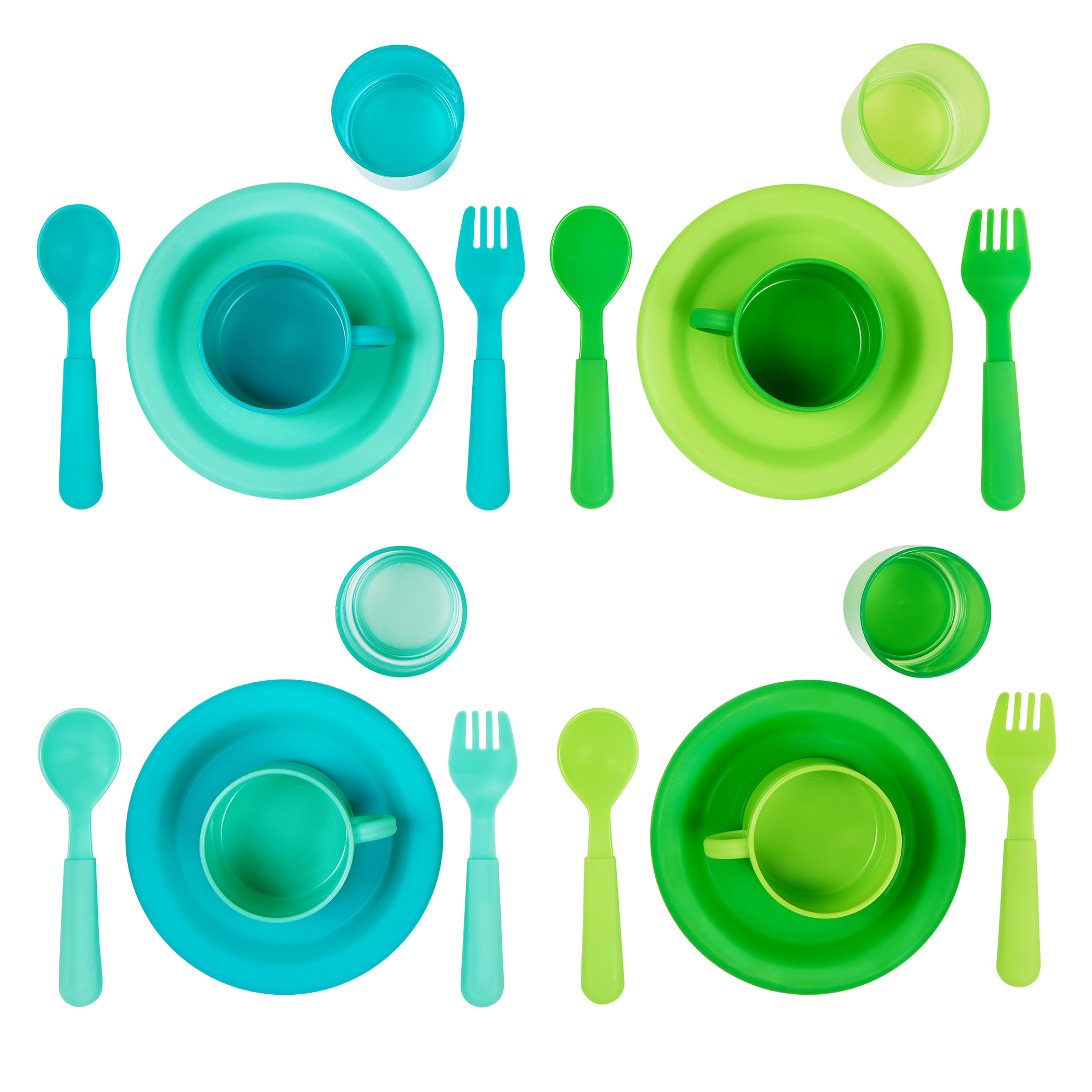 Wooden toy kitchen with colorful accessories.