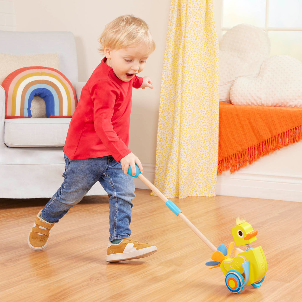 Quacking duck push toy for toddlers