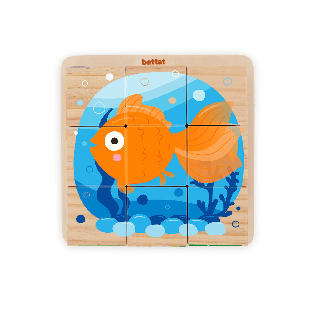 A cube puzzle for toddlers and kids with a picture of a dog.