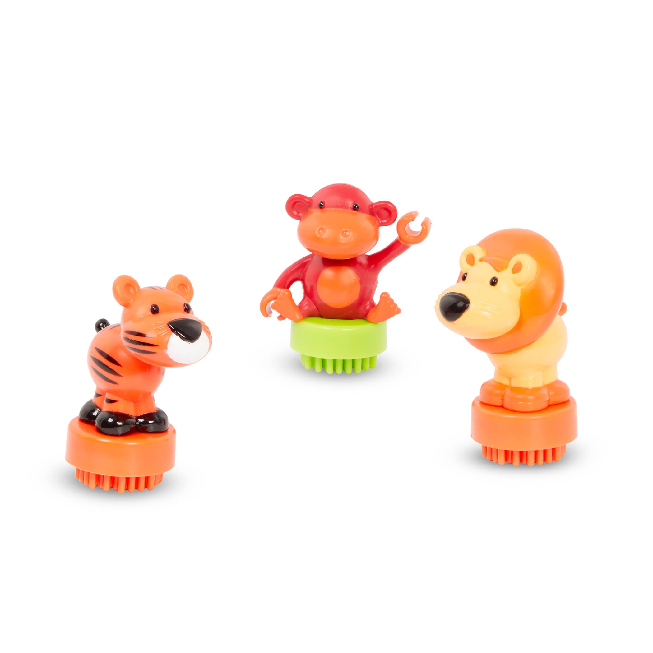 Creations made with Bristle Blocks, including a car with functional wheels.