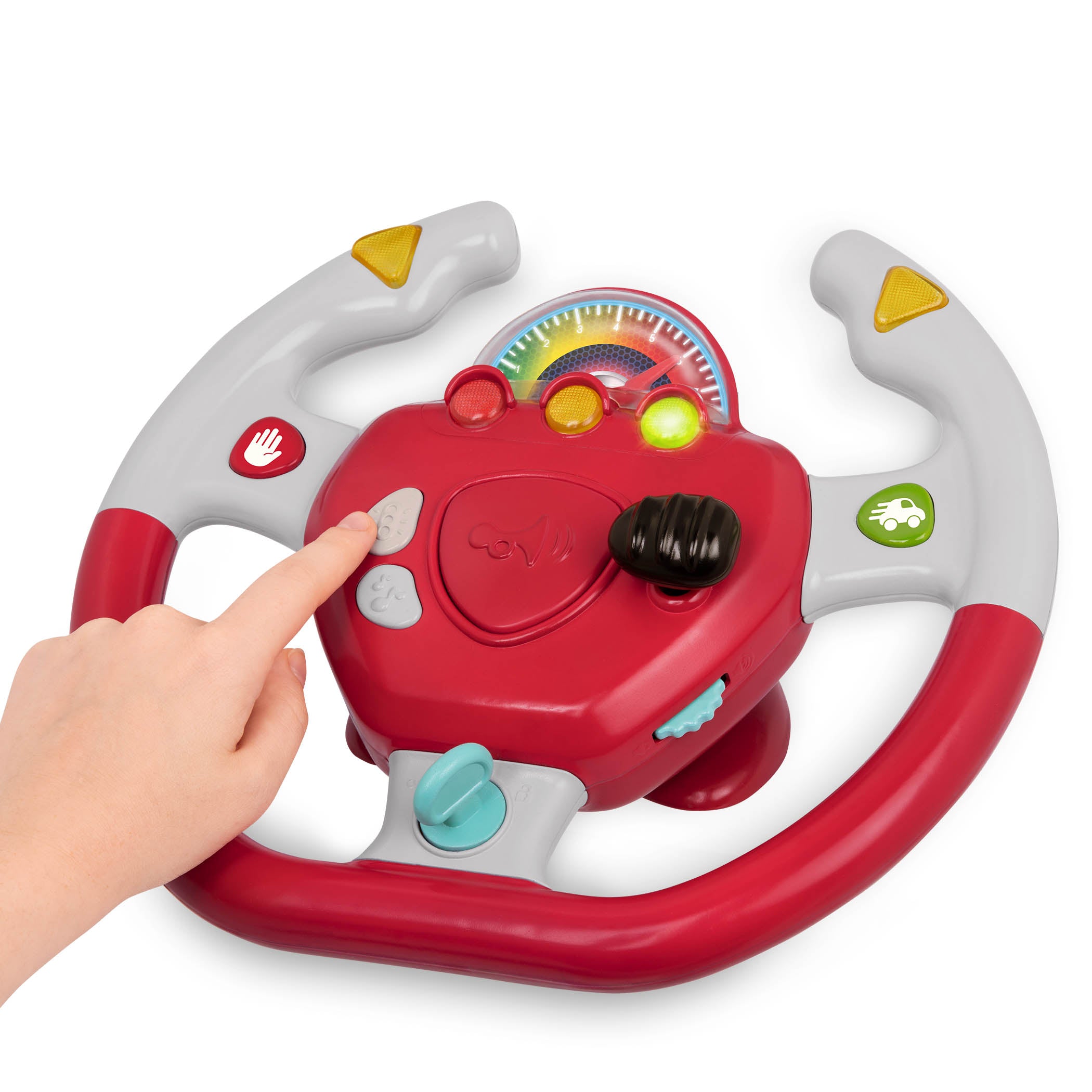 A toy steering wheel for kids and toddlers.