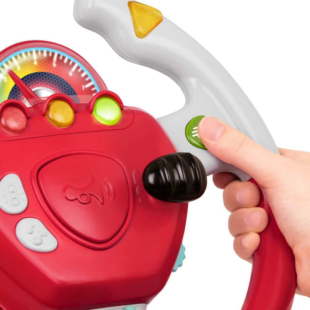 A toy steering wheel for kids and toddlers.