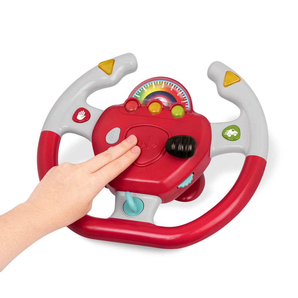 A toy steering wheel for kids and toddlers.