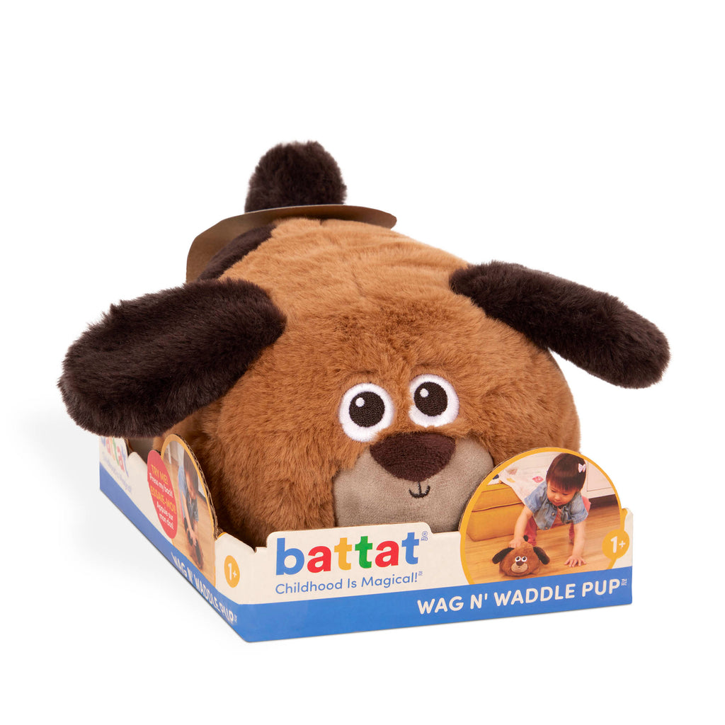 A spotted plush puppy toy for toddlers and kids.