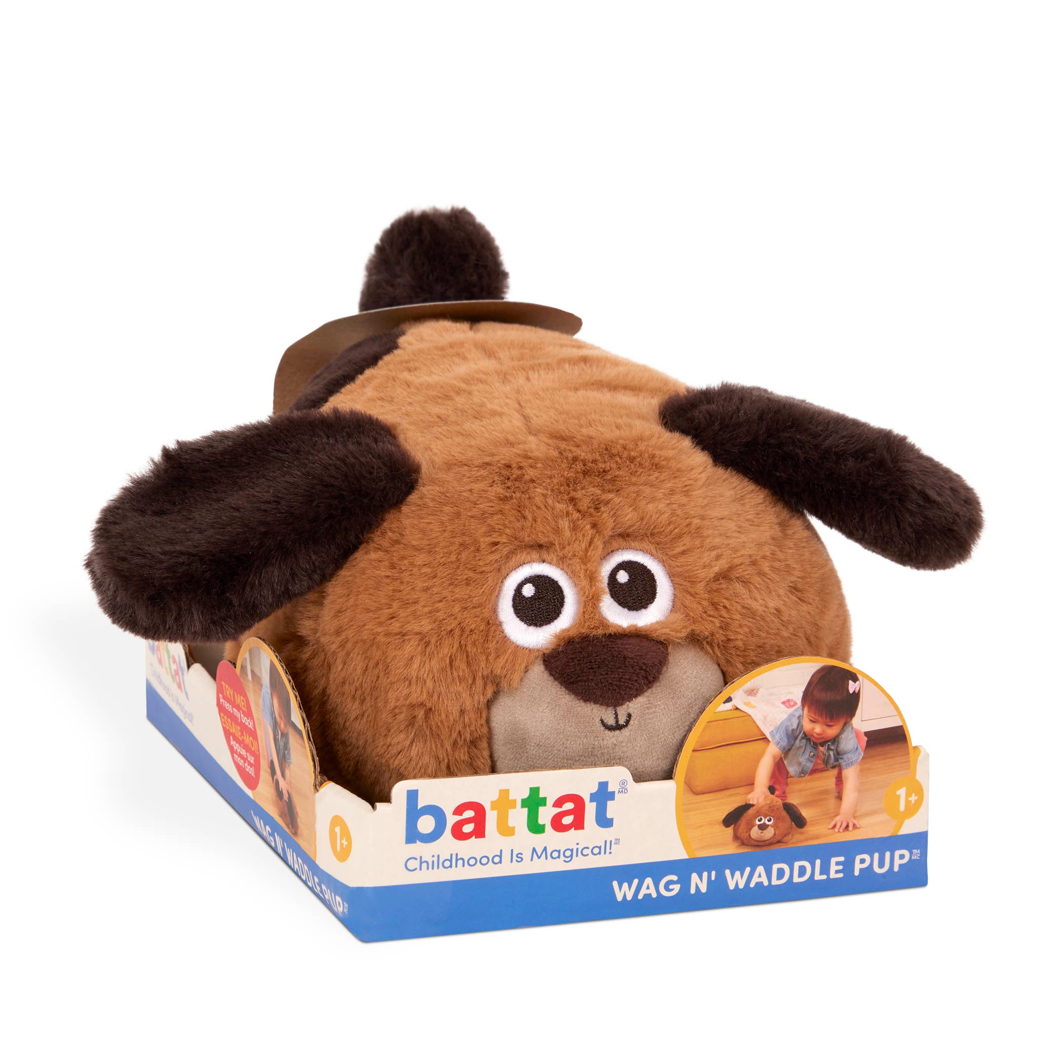 A spotted plush puppy toy for toddlers and kids.
