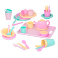 A set of toy dishes including a tea pot.