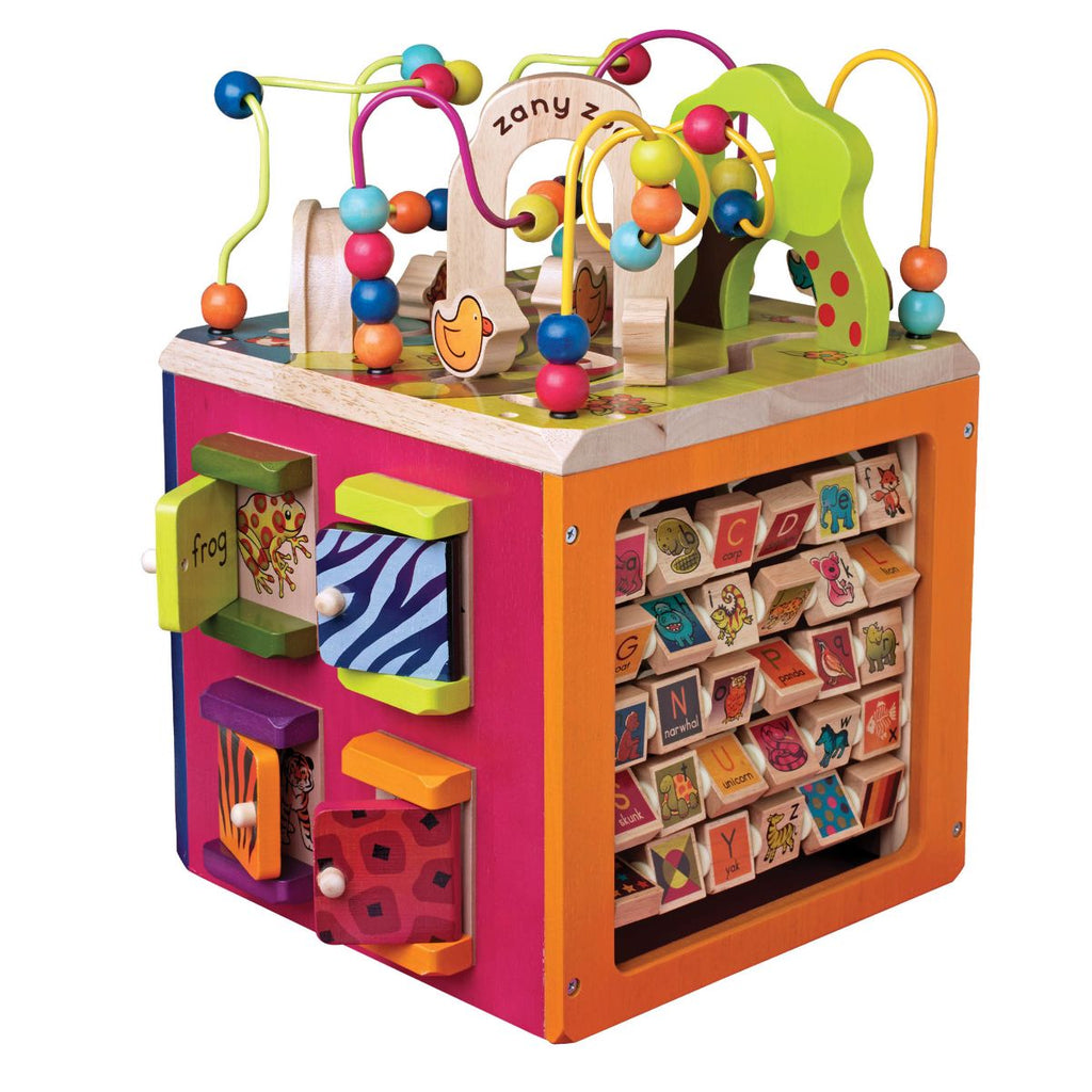 Wooden zoo activity cube.