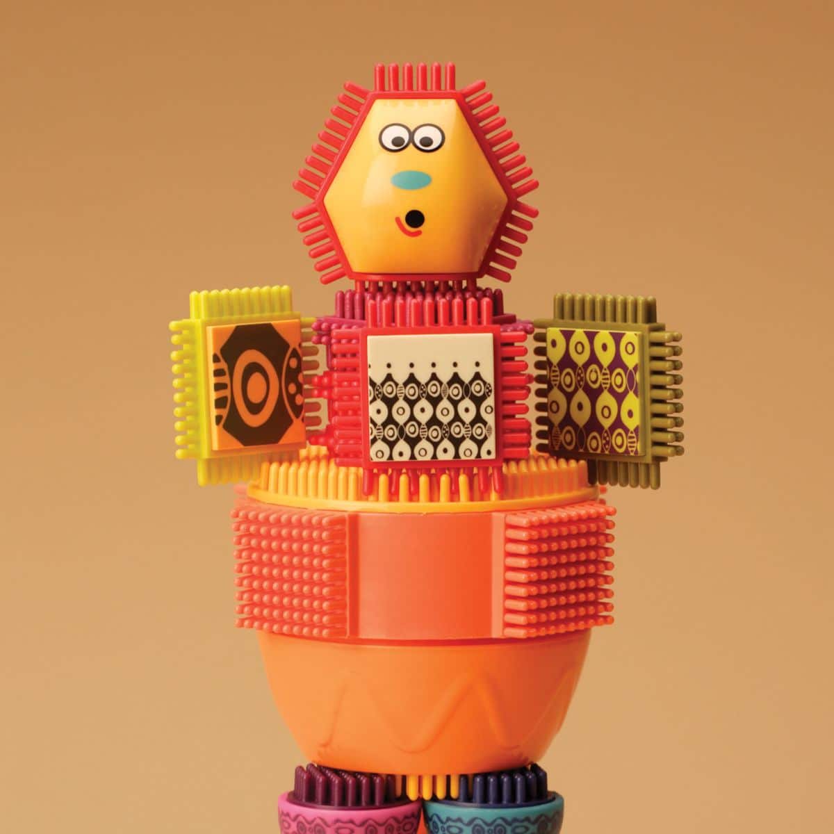 Interlocking bristle building blocks.