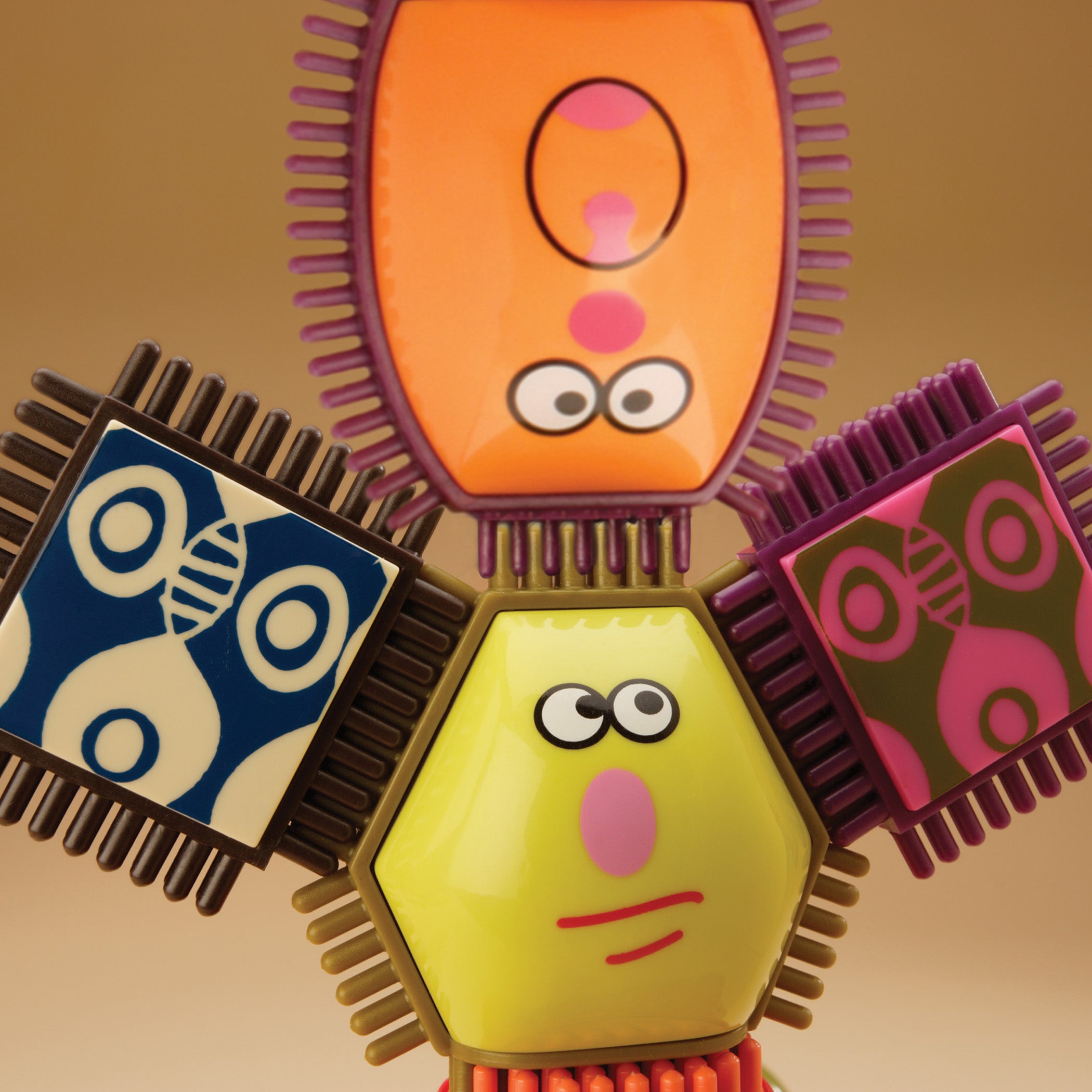 Interlocking bristle building blocks.