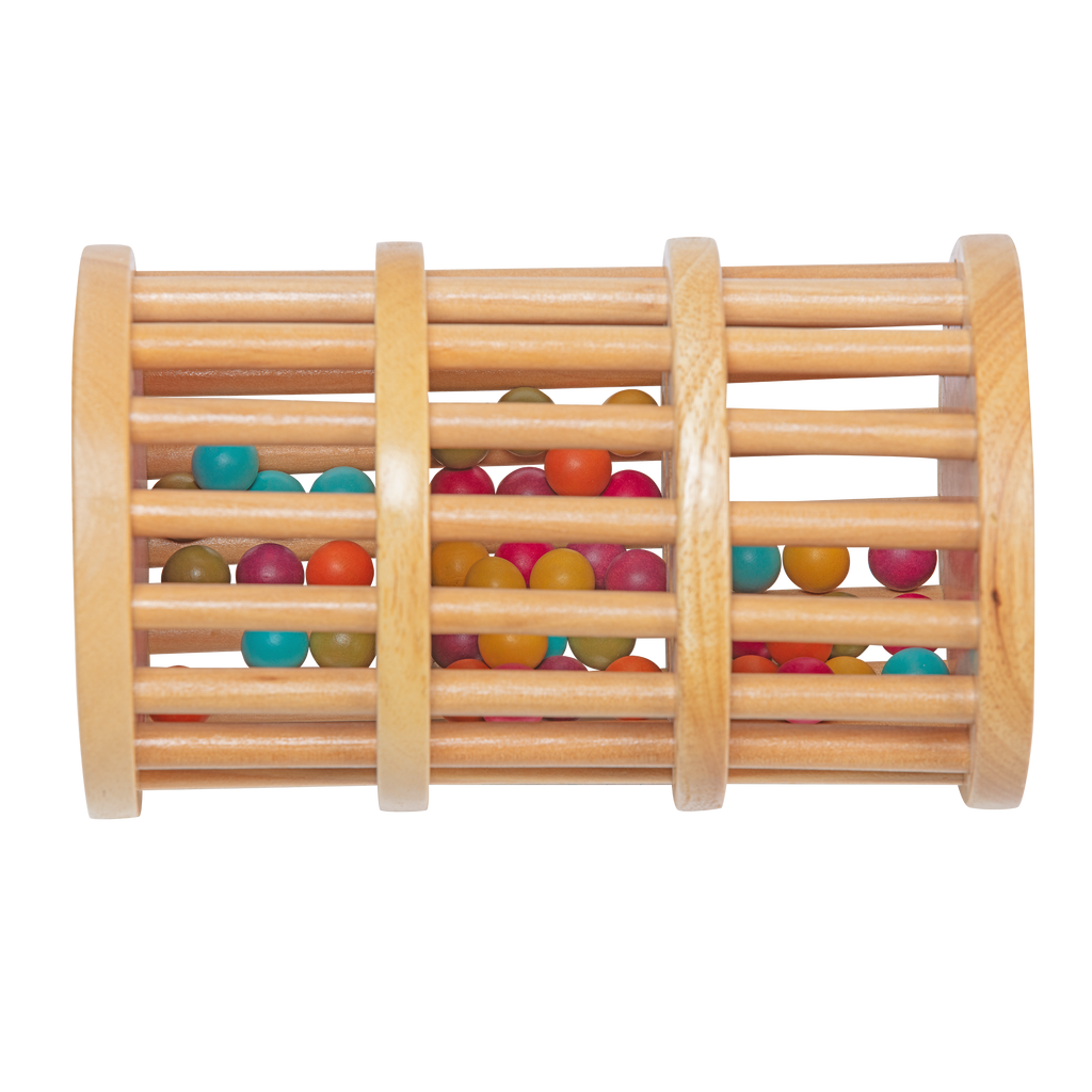 Rolling tower filled with colorful wooden marbles