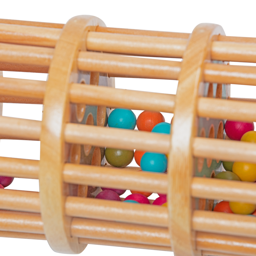 Rolling tower filled with colorful wooden marbles