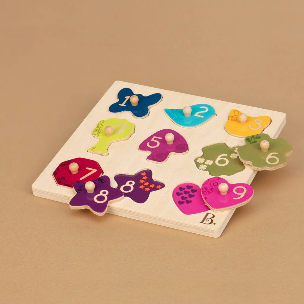 Number-themed wooden peg puzzle