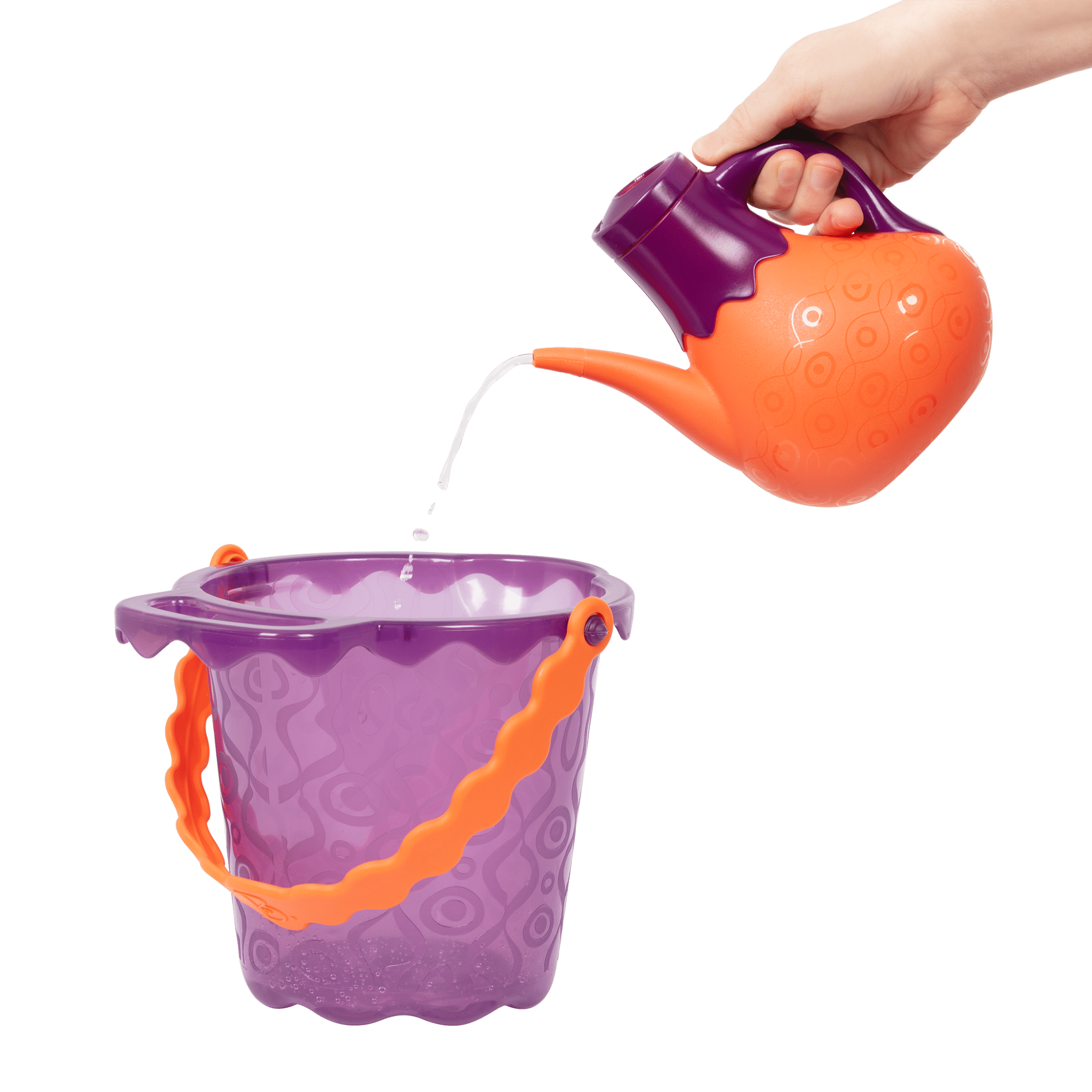 Beach toys with purple bucket.