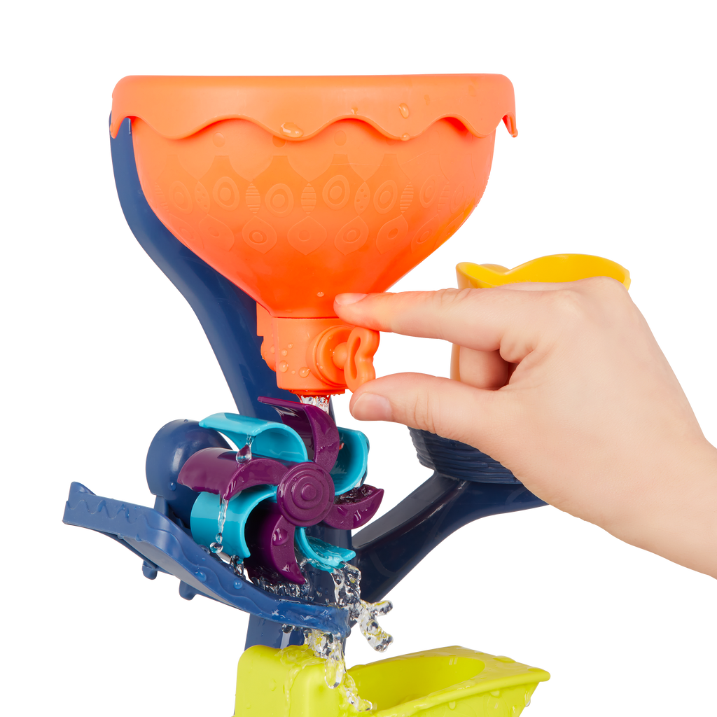 Water wheel toy with owl and truck.