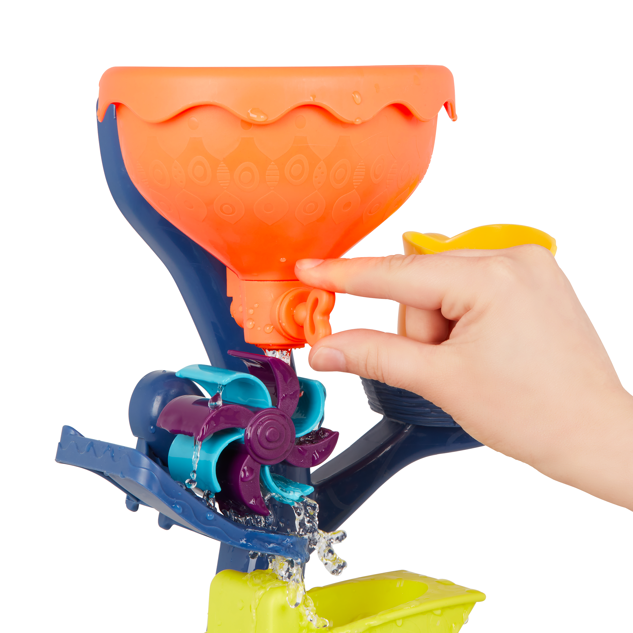 Water wheel toy with owl and truck.