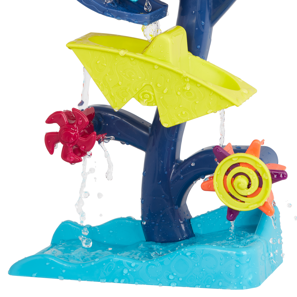 Water wheel toy with owl and truck.