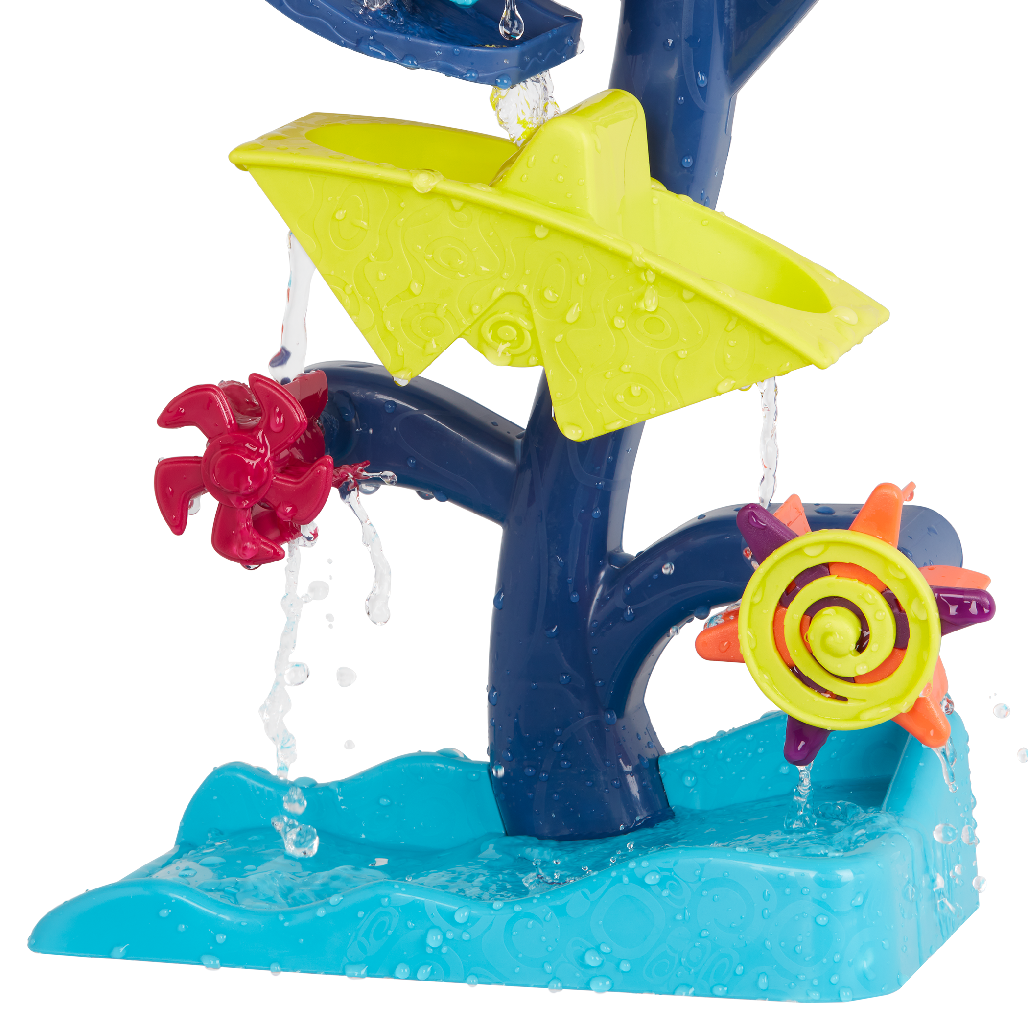 Water wheel toy with owl and truck.