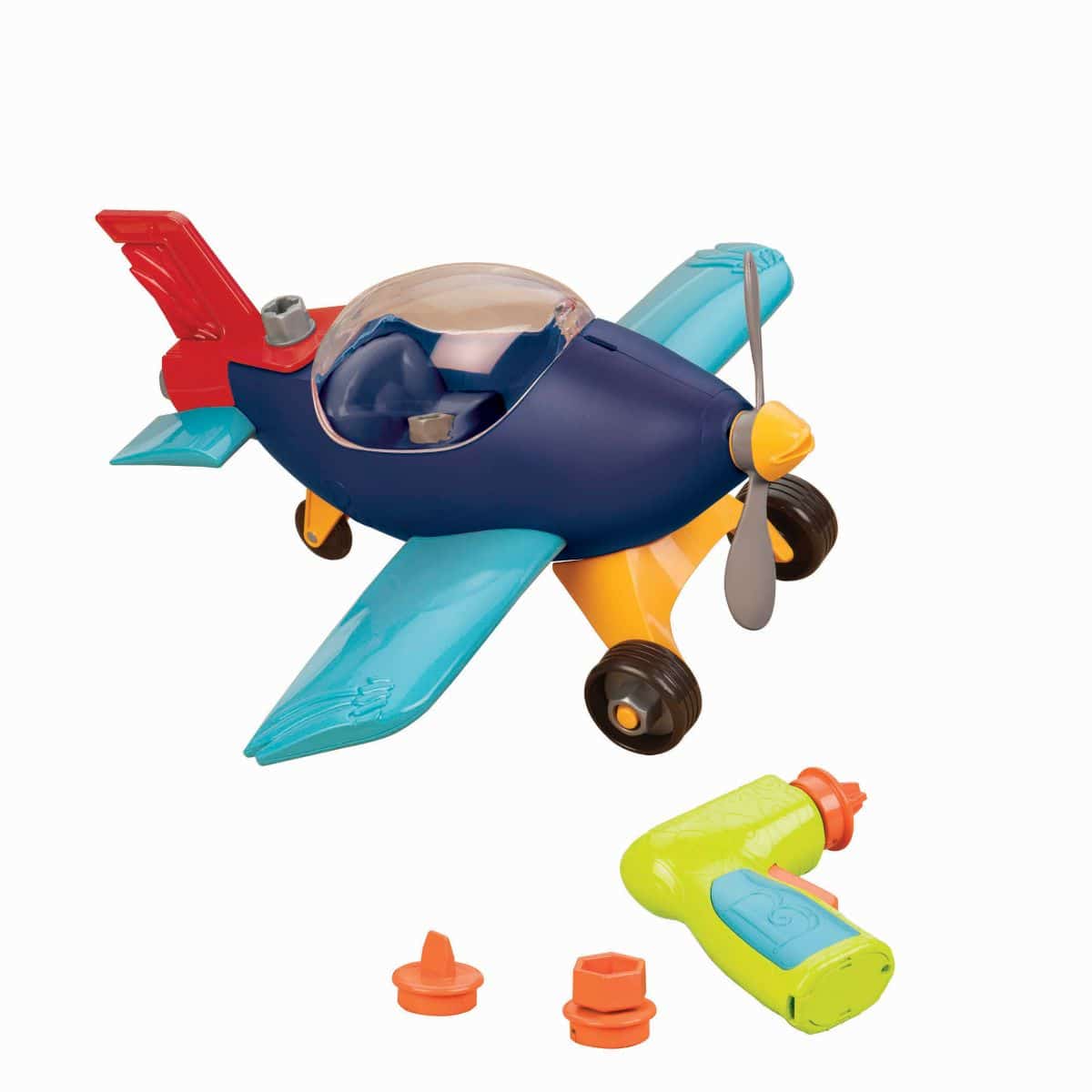 Toy take-apart airplane and drill